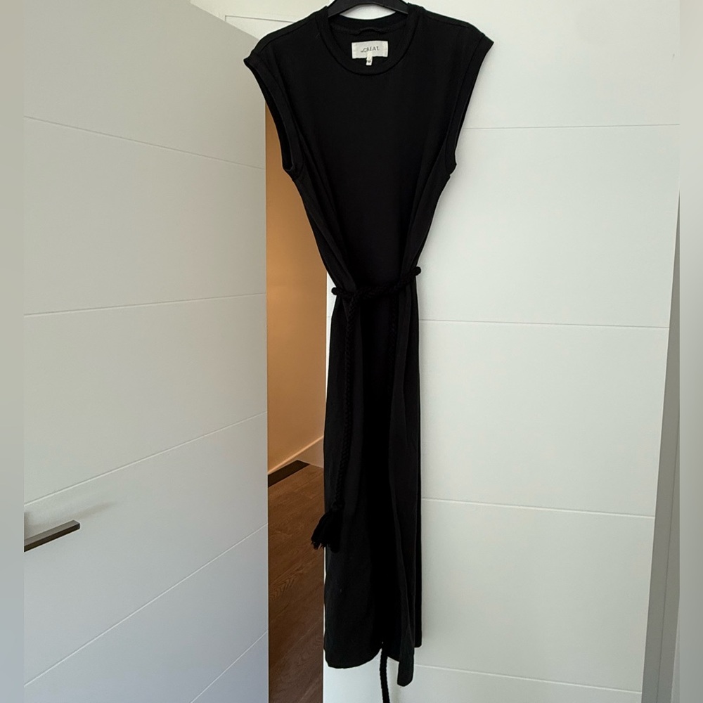 THE GREAT. Black Sleeveless Tie-Waist Maxi Dress